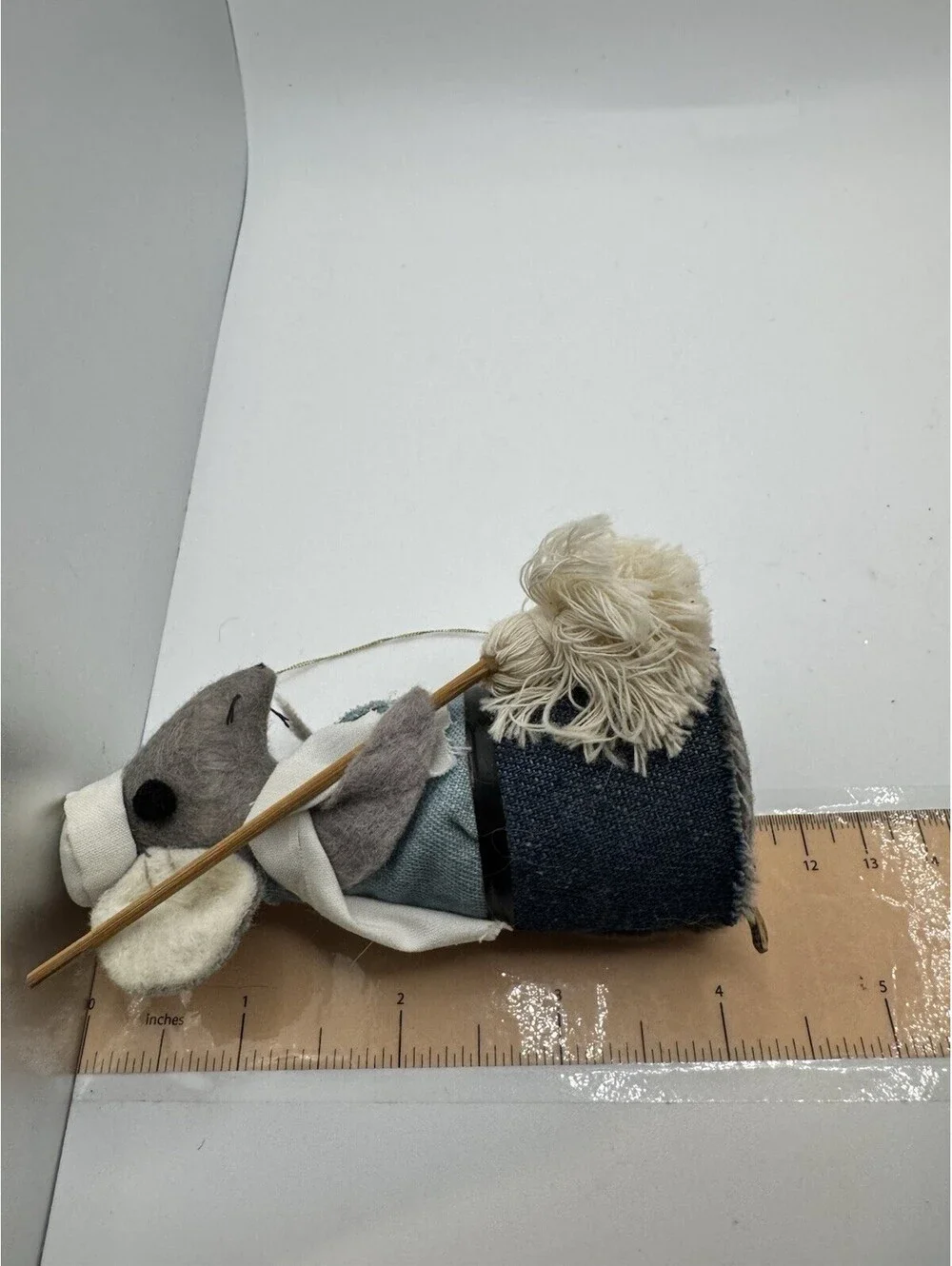 1976 B Kuroda Felt Mouse With A Bucket And A Mop Ornament